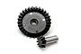 HPI Savage machined differential gear set including a large bevel gear and a small pinion gear on a white background.