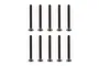 Ten black metal countersunk head screws with hex drive sockets arranged in two rows of five against a white background.