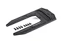A black Traxxas chassis skid plate with a set of mounting screws arranged in front on a white background.