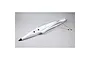 A white and silver painted foam RC airplane fuselage for the E-Flite Habu STS, shown from a high angle against a grey background.