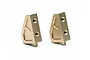 Two gold-anodized aluminium servo mounts for RC cars, shown side-by-side against a white background.