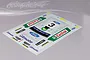A decal sheet for a 1/10 scale RC Ford Focus rally car featuring Castrol, Abu Dhabi, and Ford logos on a light grey background.