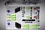 A Matrixline 1/10 scale WRX decal sheet featuring various rally-themed sponsor logos, Monster Energy claws, and the number 43.