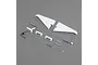 E-Flite Turbo Timber Evolution 1.5m landing gear spare parts kit including white plastic struts, metal springs, rods, screws, and mounting brackets.