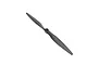A black two-blade electric RC airplane propeller shown from a top-down angle against a white background.