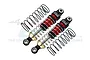 Two GPM Racing red and black adjustable aluminium RC shock absorbers with two separate black coil springs on a white background.