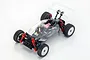 Kyosho Mini-Z MB-010VE 2.0 Inferno MP9 TKI RC buggy with a clear, unpainted body shell and red shock absorbers on a white background.