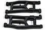 A pair of black RPM rear lower suspension arms for Team Associated RC vehicles on a white background.