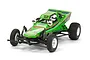 A studio shot of a Tamiya Grasshopper Candy Green Edition 1/10 scale RC buggy on a white background.