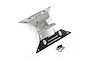 Yeah Racing stainless steel centre chassis skid plate for RC vehicles with included mounting screws on a white background.