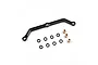 Yeah Racing black aluminium steering link for RC cars, including small brass bushings and black rubber O-rings on a white background.