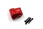 A red anodized aluminium differential cover for RC cars with the Yeah Racing logo, accompanied by four black mounting screws on a white background.
