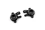 Two black aluminium steering hubs for RC cars by Yeah Racing, featuring machined silver accents and the YR logo.