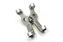 A pair of gunmetal aluminium RC car C-hubs by Yeah Racing, marked with L and R for left and right orientation.