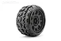 A single Jetko Tomahawk SGT 3.6-inch belted RC tyre mounted on a black Claw rim, angled to show the aggressive tread pattern and wheel design.