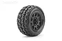 Jetko 3.6" Tomahawk MT Medium Soft Belted Tyres on (1/2" Off Set) Black Claw Rims - Glued Wheels 2Pcs JKO1801CBMSGBB2