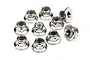 A collection of ten silver-coloured flanged nyloc nuts for RC vehicles arranged on a white background.