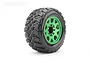 Jetko 3.6" King Cobra MT Medium Soft Belted Tyres on Metal Green Claw Rims - Glued Wheels 2Pcs JKO1802CGMSGBB1