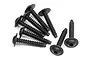 A group of eight black HPI Racing 3x18mm coarse thread washer head screws arranged on a white background.
