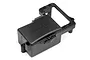 A black plastic HPI Racing radio box for RC cars, featuring an embossed logo and a metal body clip, isolated on a white background.