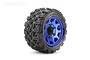A single Jetko 2.8 inch King Cobra ST tyre mounted on a blue metallic Claw rim, isolated on a white background.