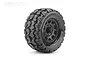 A single Jetko 2.8 inch Tomahawk MT monster truck tyre pre-glued to a black Claw rim, shown against a white background.