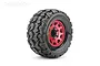 A single Jetko 2.8 inch Tomahawk MT tyre mounted on a red metal Claw rim against a white background.