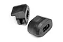Two black plastic HPI Vorza front shock protectors with L and R markings on a white background.
