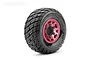 A single Jetko Rockform SC RC short course tyre mounted on a red metal Claw rim against a white background.