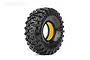 A single Jetko 2.2 inch Adventurer CR crawler tyre with a bright yellow foam insert visible inside, set against a plain white background.