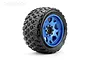 Jetko King Cobra XMT belted tyre mounted on a metallic blue Claw rim, shown from a three-quarter angle against a white background.