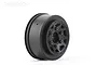A single black 1/10 scale short course RC car rim by Jetko, shown from a three-quarter angle against a white background.