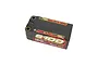 Gens Ace Redline Drag Spec 6100mAh 7.4V 130C LiPo battery in a black hard case with gold-plated terminal ports.