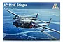 Box art for the Italeri 1/72 scale Fairchild AC-119K Stinger Gunship model kit, showing the aircraft in flight over a river landscape.