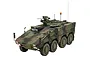 A 1/35 scale plastic model of a German GTK Boxer GTFz armoured vehicle, painted in a green, brown, and black camouflage pattern.
