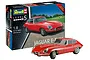 A Revell 1/8 scale Jaguar E-Type plastic model kit box with a fully assembled red model car displayed in front.