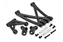 HPI Racing Baja 5SC bumper brace set including black plastic molded parts, two silver metal spacers, and six black screws.