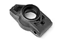 A black plastic rear hub carrier for an HPI Baja RC car, shown from a high-angle perspective against a white background.