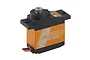 Savox SH-0255MG Plus micro digital servo with an orange aluminium case and black plastic top and bottom sections.