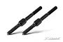 Two black aluminium RC turnbuckles with threaded ends and a central hexagonal adjustment section, isolated on a white background.