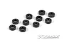 Ten small black aluminium shims arranged on a white background, featuring the XRAY logo in the bottom right corner.