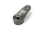 A gunmetal grey aluminium 25T servo horn for TLR 22 RC vehicles, featuring a single arm design with laser-etched markings.