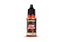 A bottle of Vallejo Game Color Orange Fire acrylic paint, SKU 72.008, featuring a black dropper cap and orange label with a fantasy character illustration.