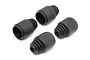 Four black rubber axle boots for RC vehicles, arranged on a white background.