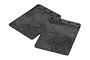 Two black HPI Racing mud flaps for the Baja 5SC RC truck, featuring the HPI logo embossed on each piece.