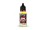 A 18ml bottle of Vallejo Game Color Wash Yellow acrylic paint, featuring a black dropper cap and a label with the product name and SKU 73.208.
