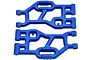 A pair of blue RPM RC rear suspension arms for remote control vehicles, shown from a top-down perspective against a white background.