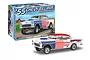 Monogram 1/24 scale 1955 Chevy Bel Air Street Machine model kit box and a fully assembled model car featuring an American flag paint scheme.