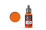 A 17ml bottle of Vallejo Game Color Orange Fire acrylic paint next to a circular orange paint swatch.
