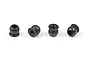 Four dark grey metal pivot balls for RC suspension, arranged in a row on a white background.